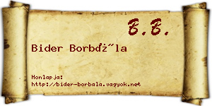 Bider Borbála névjegykártya